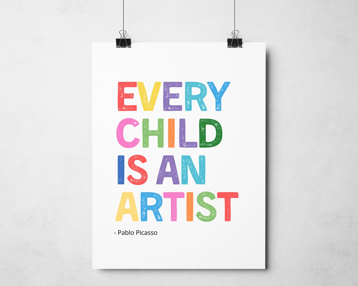 Pablo Picasso Every Child Is An Artist Colorful Kids Room Quote Poster - Image 5