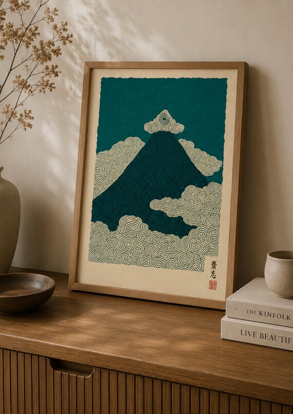 Mount Fuji Japanese Wall Art Print Ukiyoe Style Poster Minimalist Mountain Artwork Japandi Decor Zen Landscape
