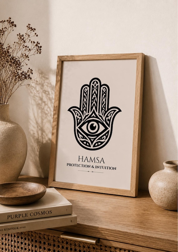 Hamsa Hand Wall Art Print Evil Eye Protection Poster Spiritual Boho Decor Symbol Artwork Intuition