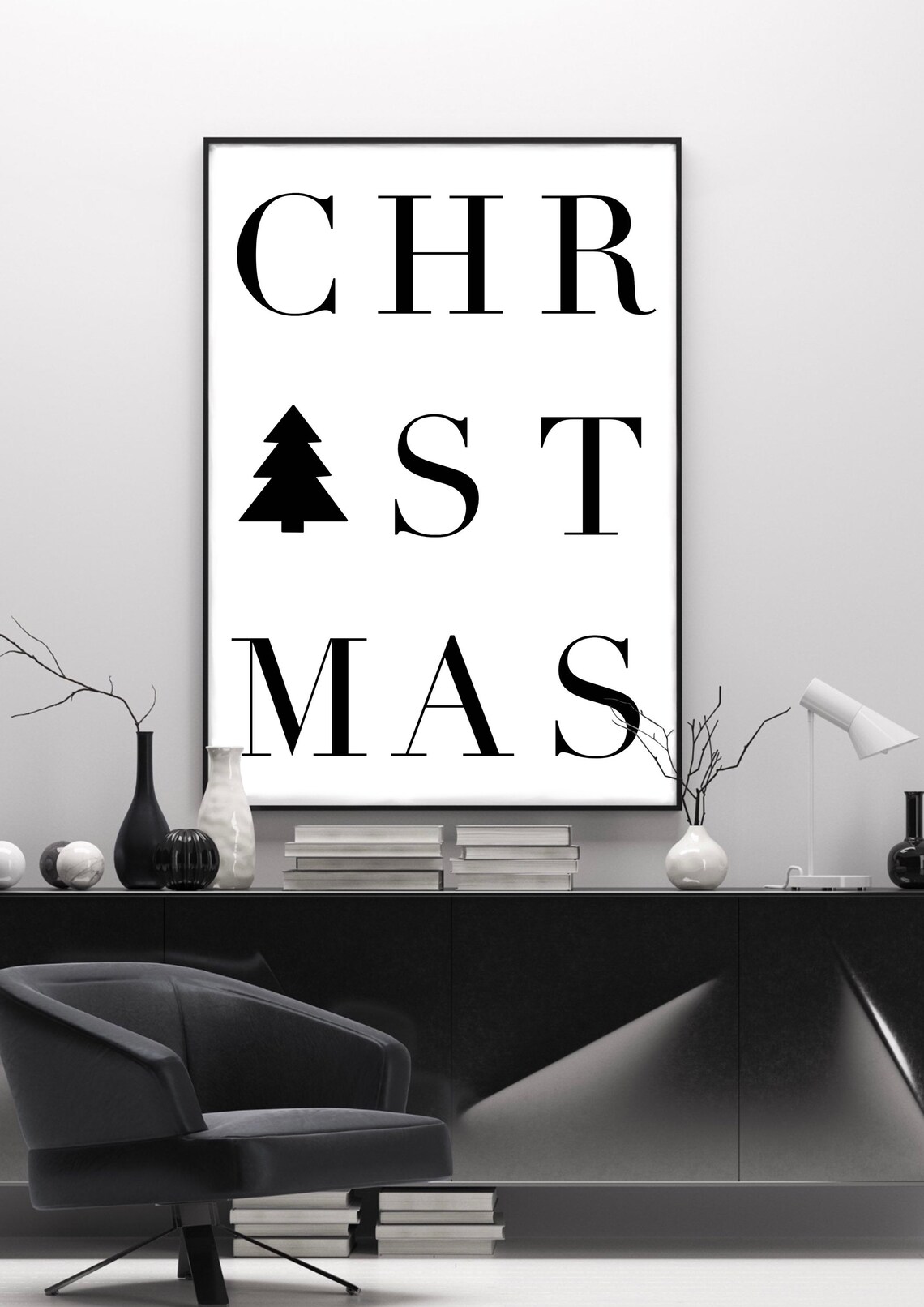 Ho Ho Ho Reindeer Christmas Poster, Modern Decor - Image 2