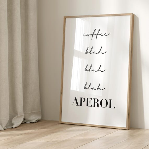 Poster Coffee Blah Aperol Typo Black And White Wall Art Typography Print Picture Kitchen Lover Decoration