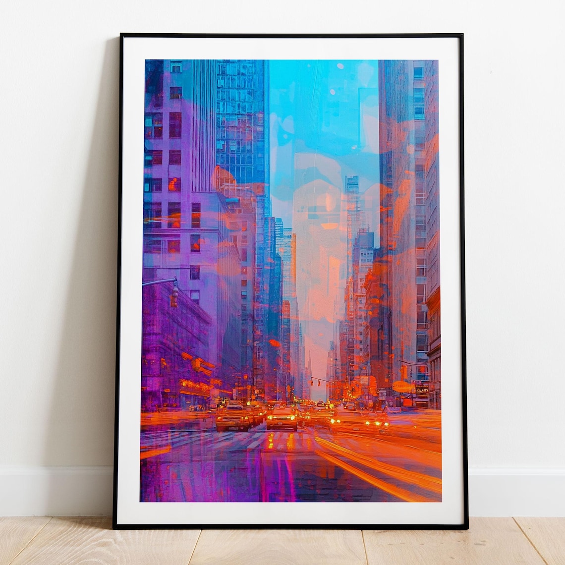 Electric Neon New York City Taxi Street Pop Art Night Poster