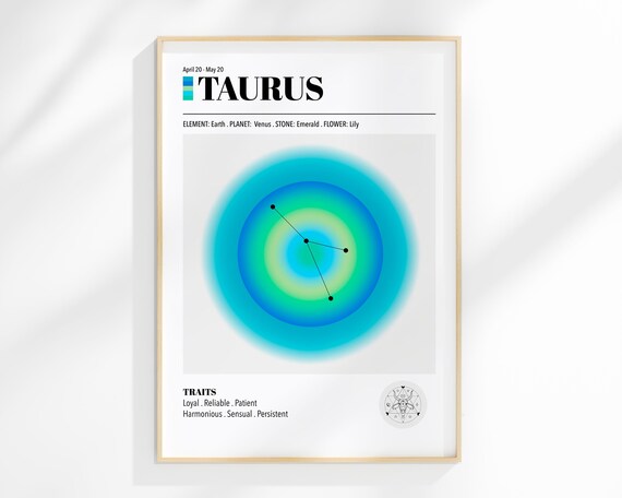 Zodiac Print Taurus Star Sign Astrology Constellation Maps And Lunar Phases Posters