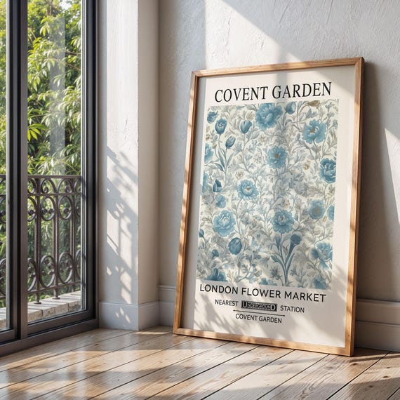 William Morris Style Floral Print Covent Garden Teal Botanical