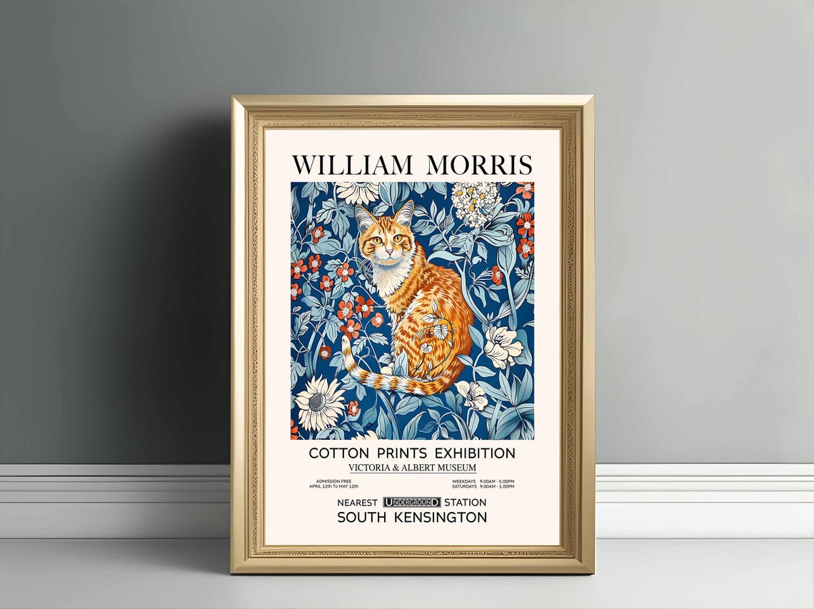 William Morris Ginger Cat Floral Exhibition Gallery Wall Poster