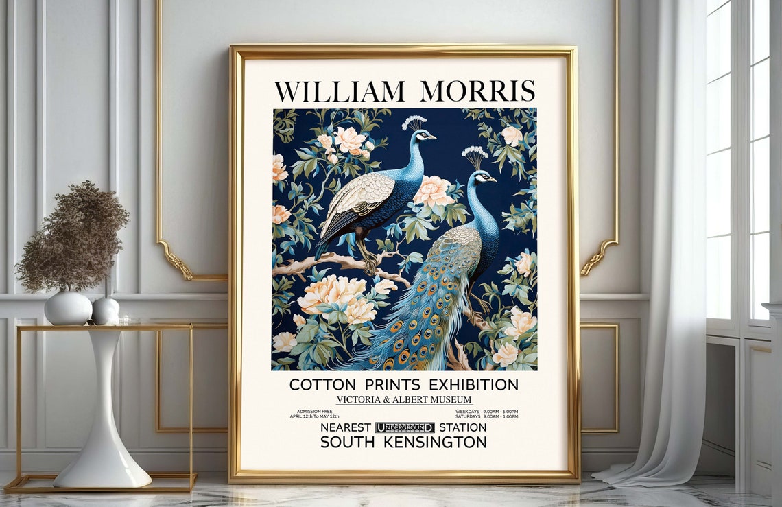 William Morris Peacocks Cotton Prints Exhibition V&A Museum Poster