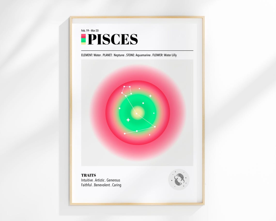 Zodiac Print Pisces Star Sign Astrology Constellation Maps And Lunar Phases Posters