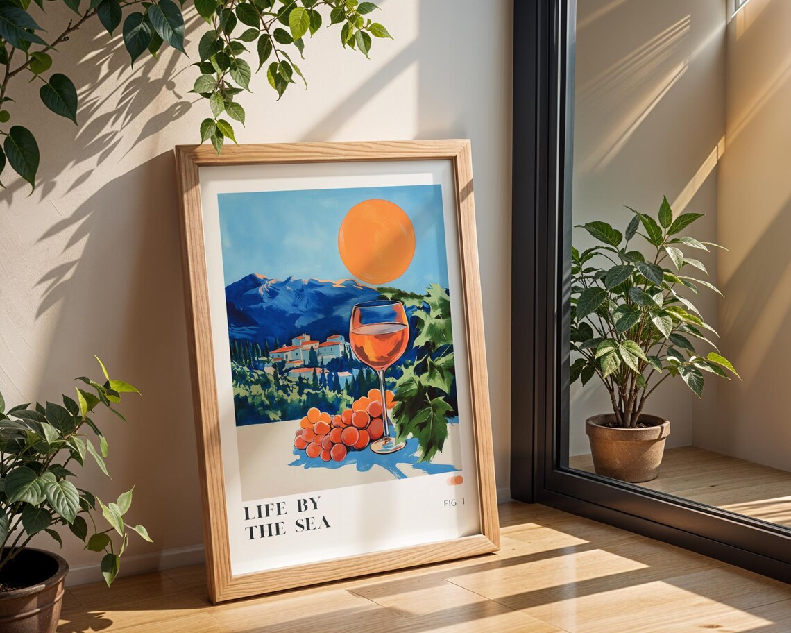 Life by the Sea Rose Wine Grapes Vineyard Coast Summer Travel Poster
