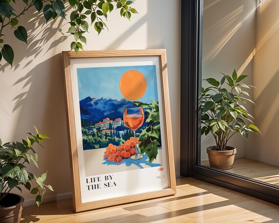 Life by the Sea Rose Wine Grapes Vineyard Coast Summer Travel Poster