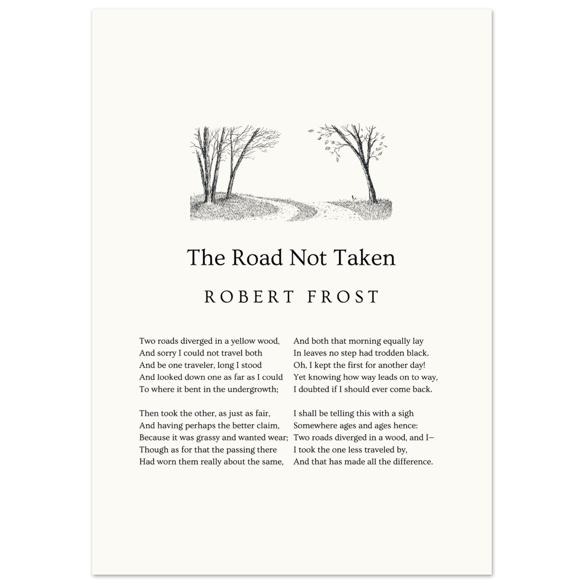 Robert Frost The Road Not Taken Poem Art Print