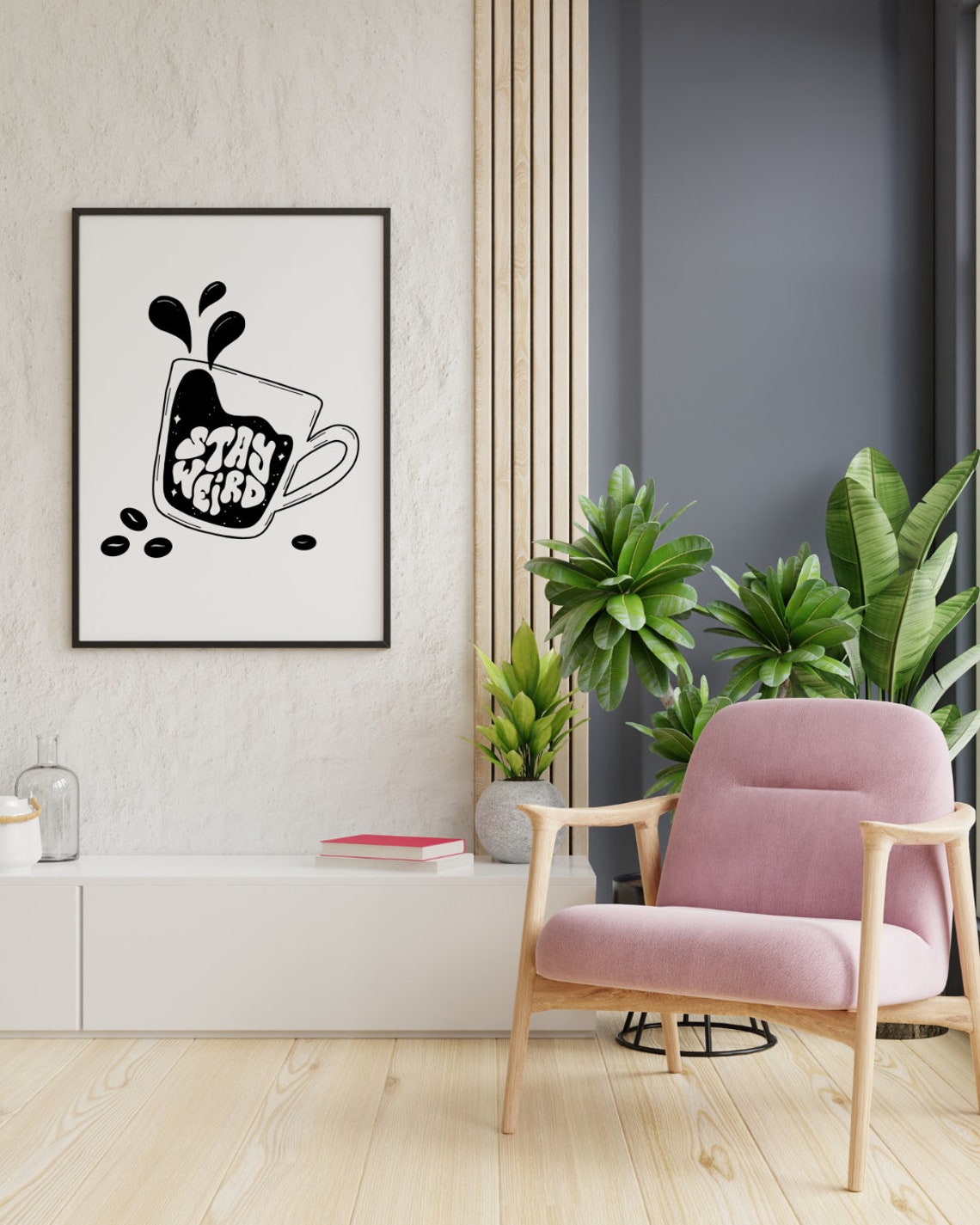 Stay Weird Coffee Cup Retro Bold Funny Typographic Quote Art Poster - Image 2