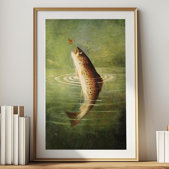 Vintage Fish Art Print Gift For Dad Retro Fishing Art Poster Cabin Decor Angler Wall Art Fish Artwork Outdoorsy Wall Decor Fisherman Gift