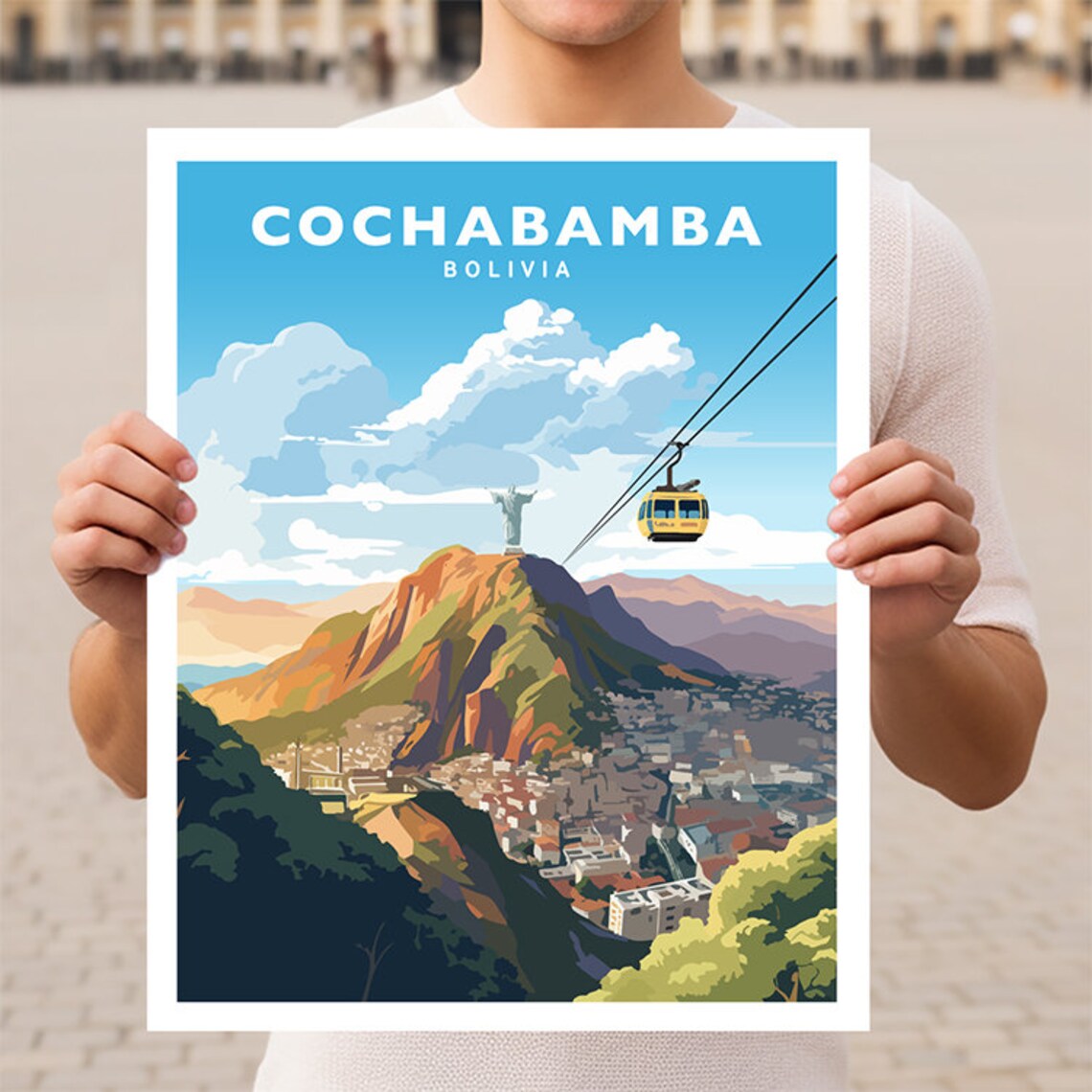 Cochabamba Bolivia Travel Poster, Cultural Wall Art