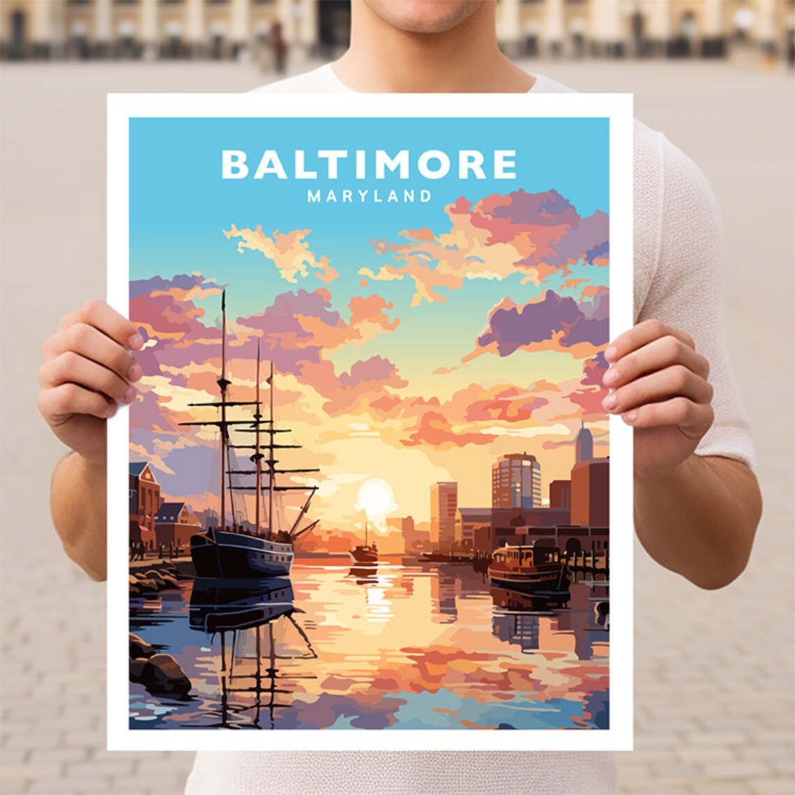 Baltimore Historic Tall Ship Inner Harbor Maryland Travel Poster