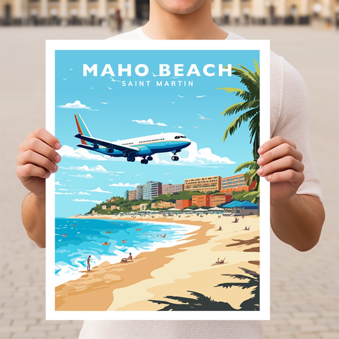 Maho Beach Saint Martin Sint Maarten Travel Poster