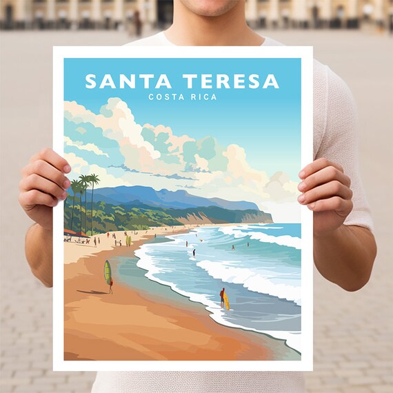 Santa Teresa Costa Rica Surfers Beach Waves Golden Sand Travel Poster
