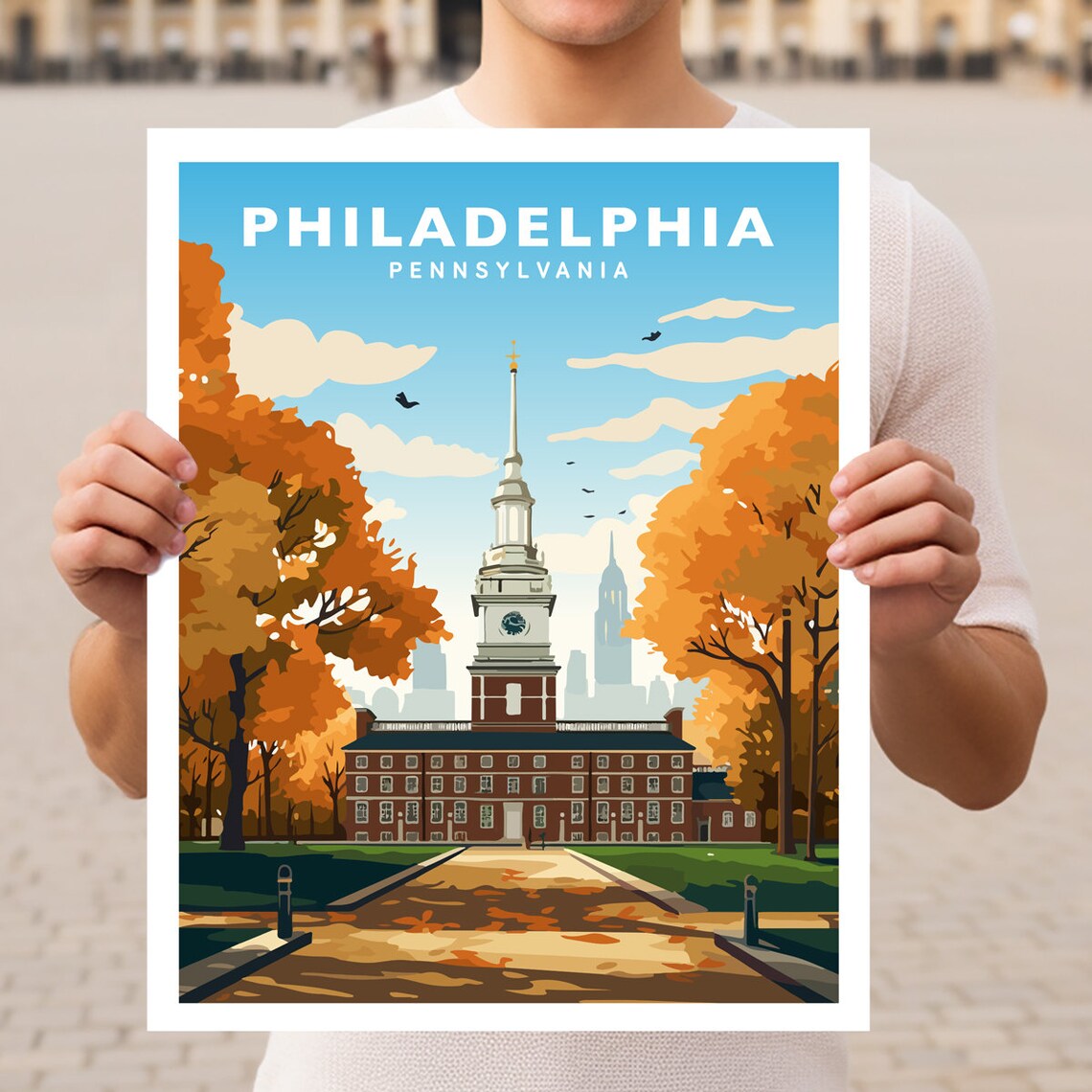 Philadelphia Pennsylvania Independence Hall Autumn Trees Poster