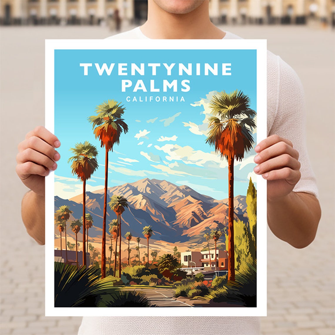 Twentynine Palms California Desert Palms Mountain Sunset Travel Poster