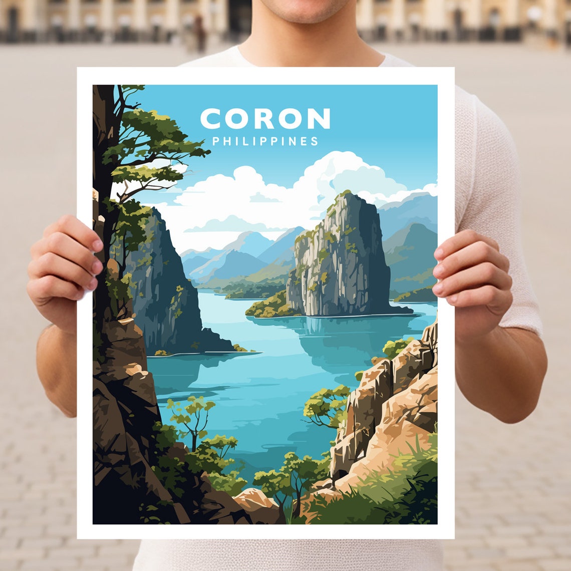 Coron Palawan Philippines Emerald Lagoon Karst Cliffs Island Poster