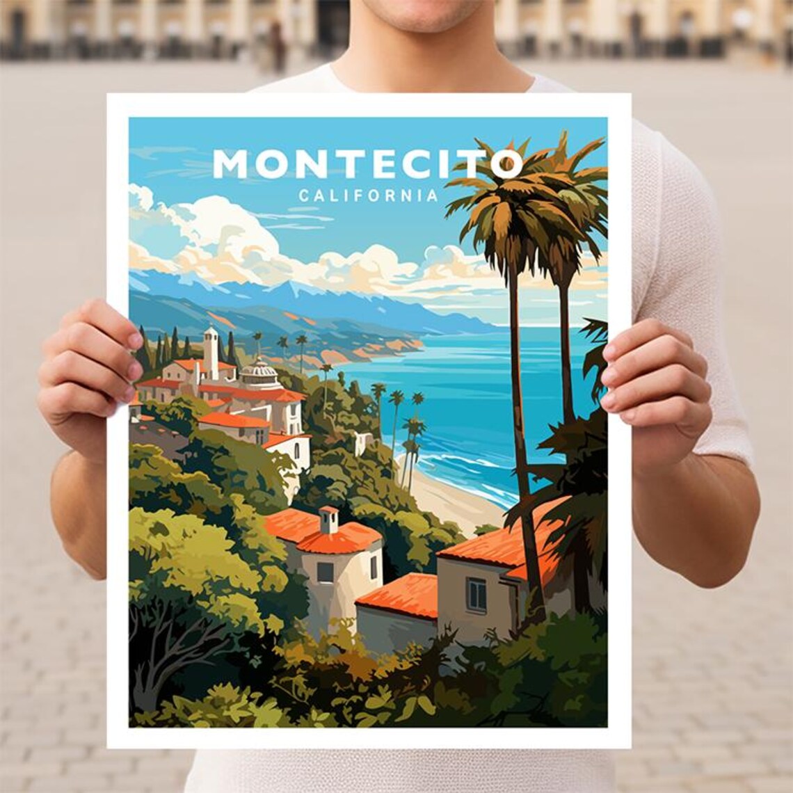 Montecito California Spanish Villa Coast Mountain View Travel Poster