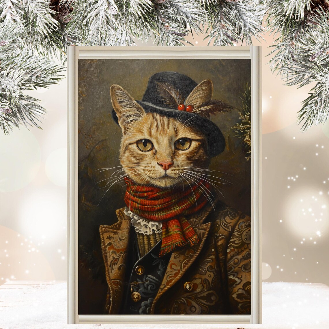 Christmas Cat Print, Quirky Holiday Wall Art