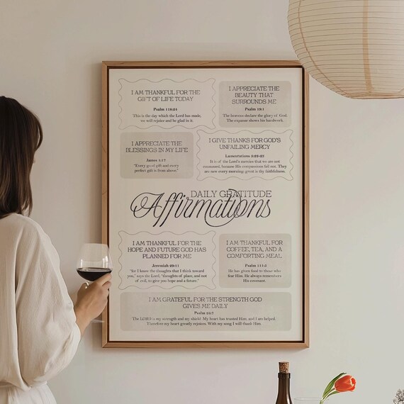 Daily Gratitude Affirmations Bible Verses Christian Faith Wall Art Poster