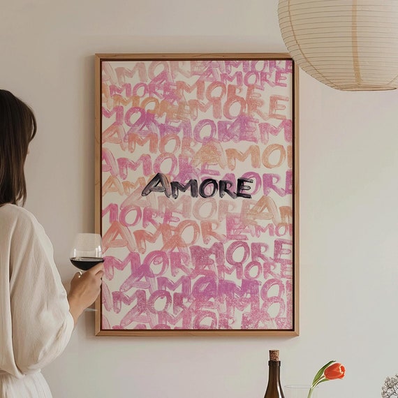 Amore Prints Love French Retro Pink Wall Art Vintage Girly Wall Art Trendy Preppy Wall Decor Coquette Bedroom Apartment Decor Gift