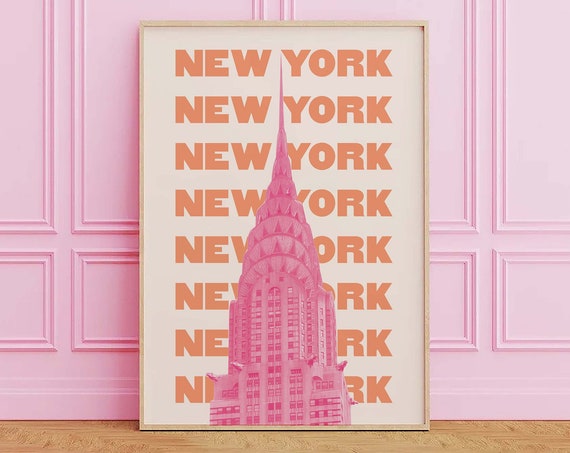 New York City Travel Print Art Pink Orange Nyc Travel Exhibition Print New York Wall Art Cute Trendy Wall Art