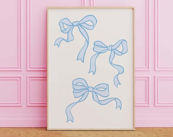 Ribbon Bow Print Art Balletcore Wall Art Cute Nursery Wall Art Trendy Blue Art Print Girly Wall Decor
