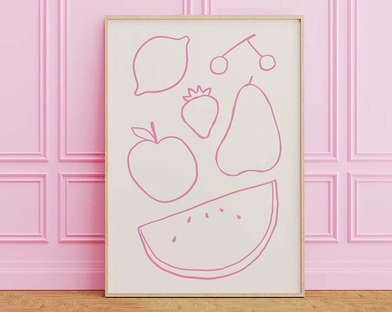 Fruit Line Art Print Art Minimal Fruit Wall Art Kitchen Art Print Cute Handdrawn Wall Art Fruit Wall Art
