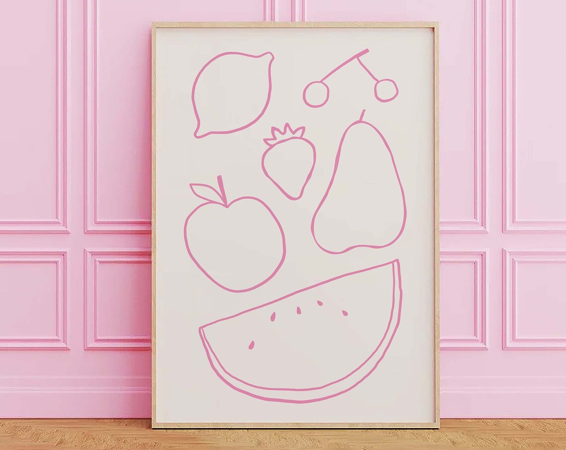Fruit Line Art Print Art Minimal Fruit Wall Art Kitchen Art Print Cute Handdrawn Wall Art Fruit Wall Art