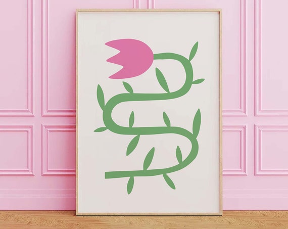 Tulip Print Art Cute Floral Art Print Pink Flowers Wall Art Trendy Easter Decor Spring Wall Decor