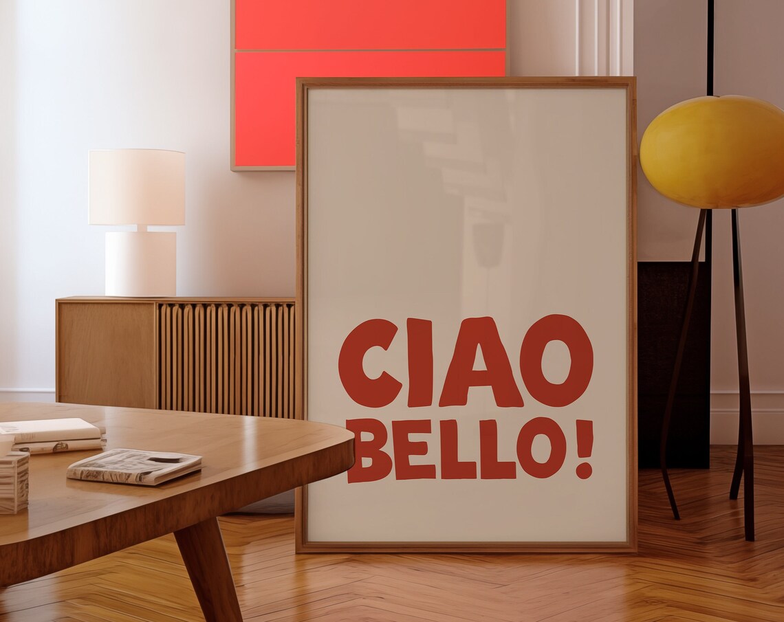 Red Ciao Bello Italian Greeting Retro Minimalist Wall Decor Poster