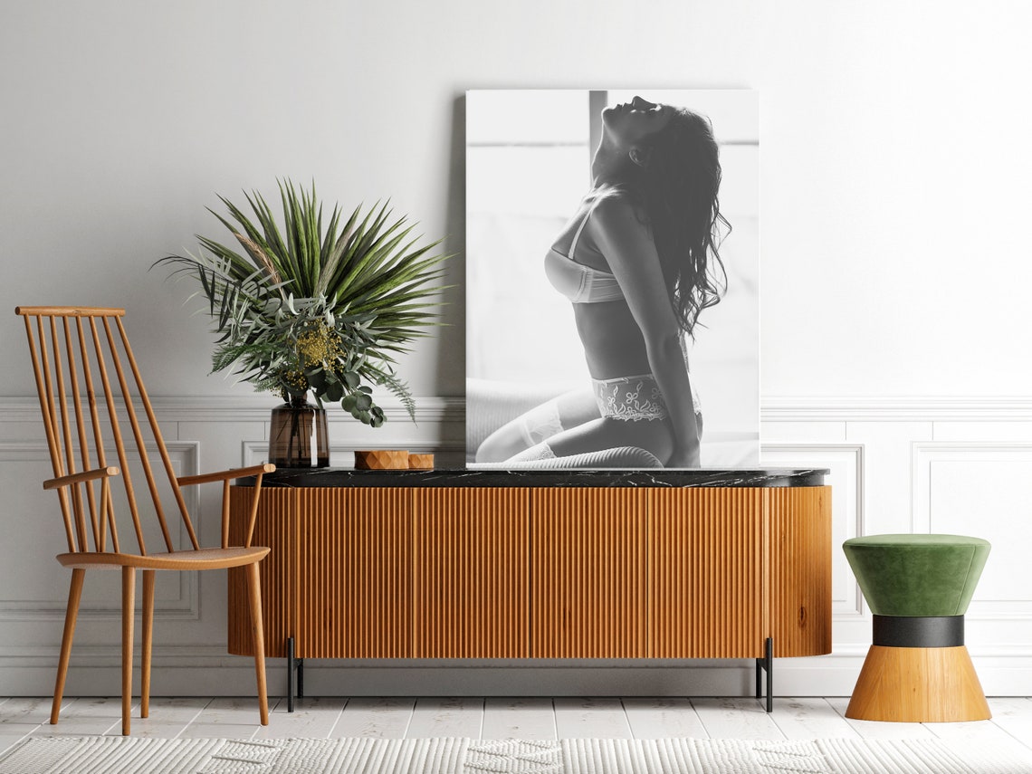 Black And White Lingerie Model Boudoir Window Light Photo Wall Poster - Image 3
