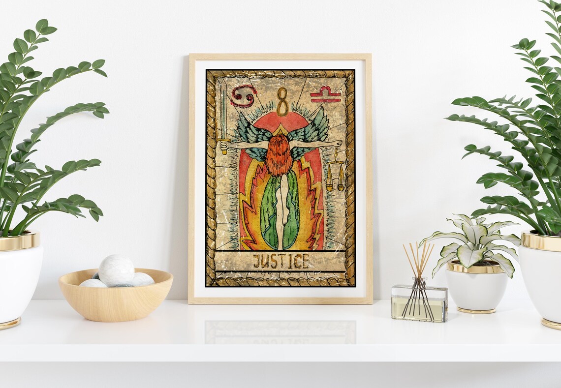 Justice Tarot Card Wall Art Tarot Card Art Prints Healing Art Print Girly Apartment Art Divine Feminine Art Print Feminine Wall Art - Image 2