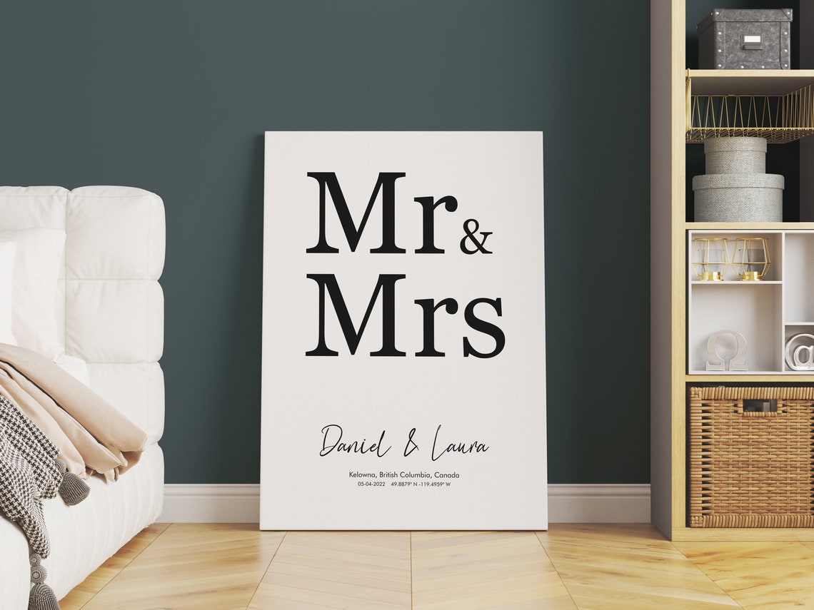 Mr And Mrs Personalized Wedding Sign Custom Names Date Wall Poster - Image 2