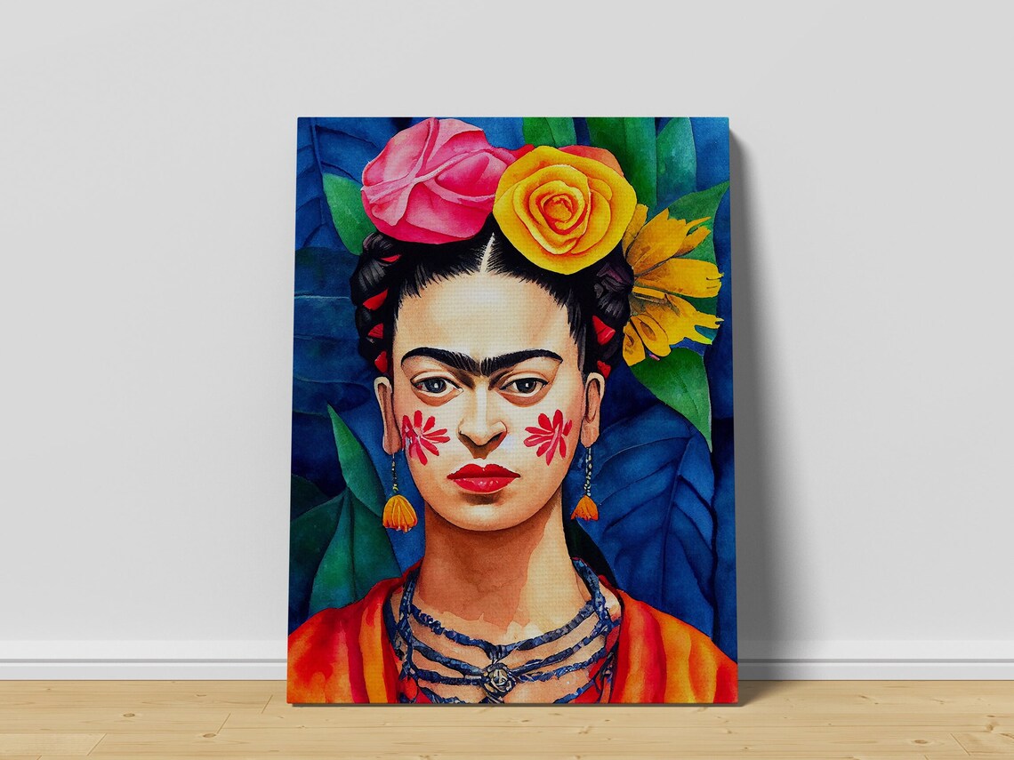 Frida Kahlo Style Portrait With Colorful Flower Crown Art Poster