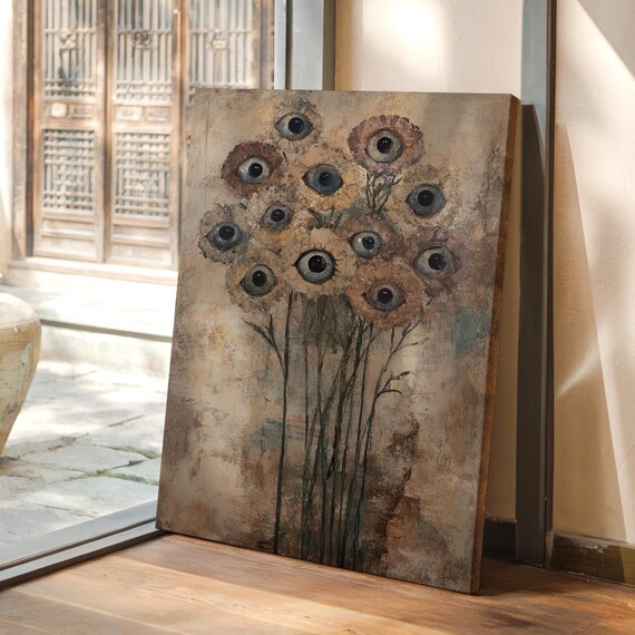 Surreal Eyeball Bouquet Floral Painting Vintage Horror Poster