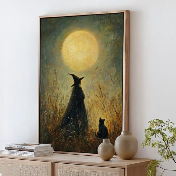 Witch And Black Cat, Mystical Autumn Scene