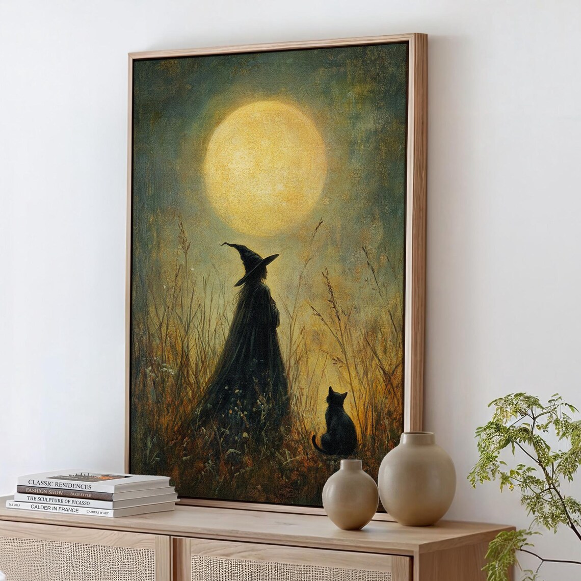 Witch And Black Cat, Mystical Autumn Scene