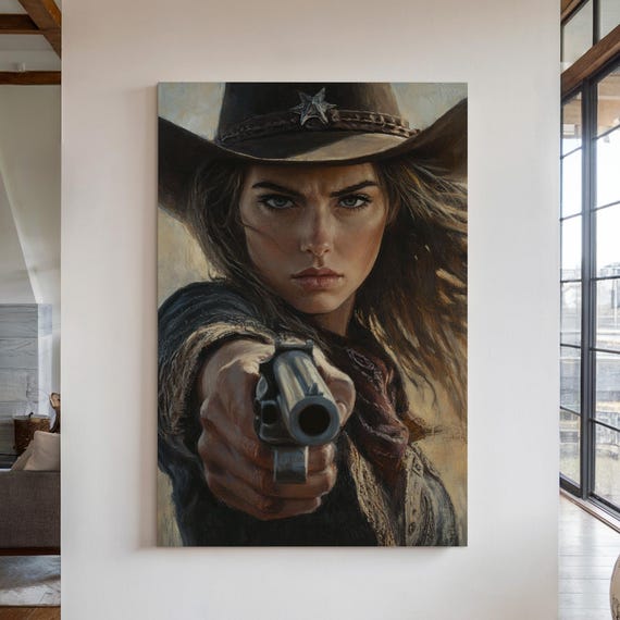 Cowgirl Art Western Woman With Revolver Vintage Style Wall Decor Rustic Badass Cowgirl Poster Western Wall Art