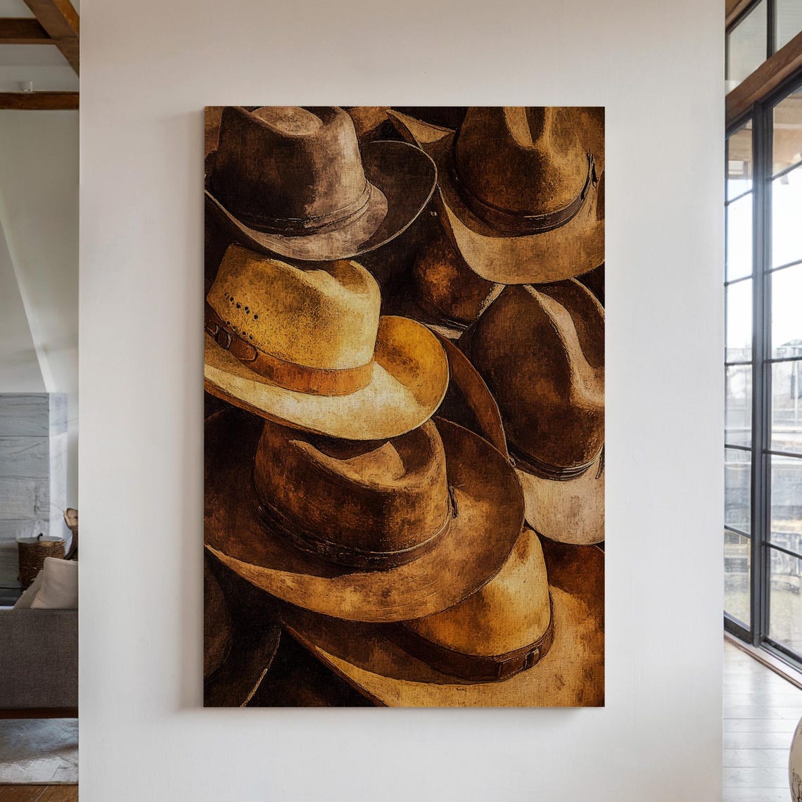 Stacked Pile Of Vintage Cowboy Hats Rustic Western Art Poster