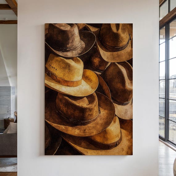 Vintage Cowboy Hats Art Rustic Western Decor Old West Hat Collection Print Southwestern Wall Art