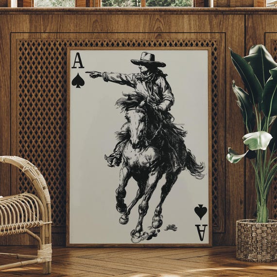 Ace Of Spades Cowboy Rider Ink Drawing
