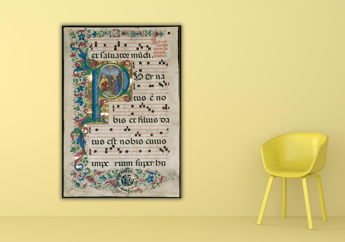 Medieval Illuminated Manuscript Antiphonary Leaf Gregorian Chant Poster - Image 2