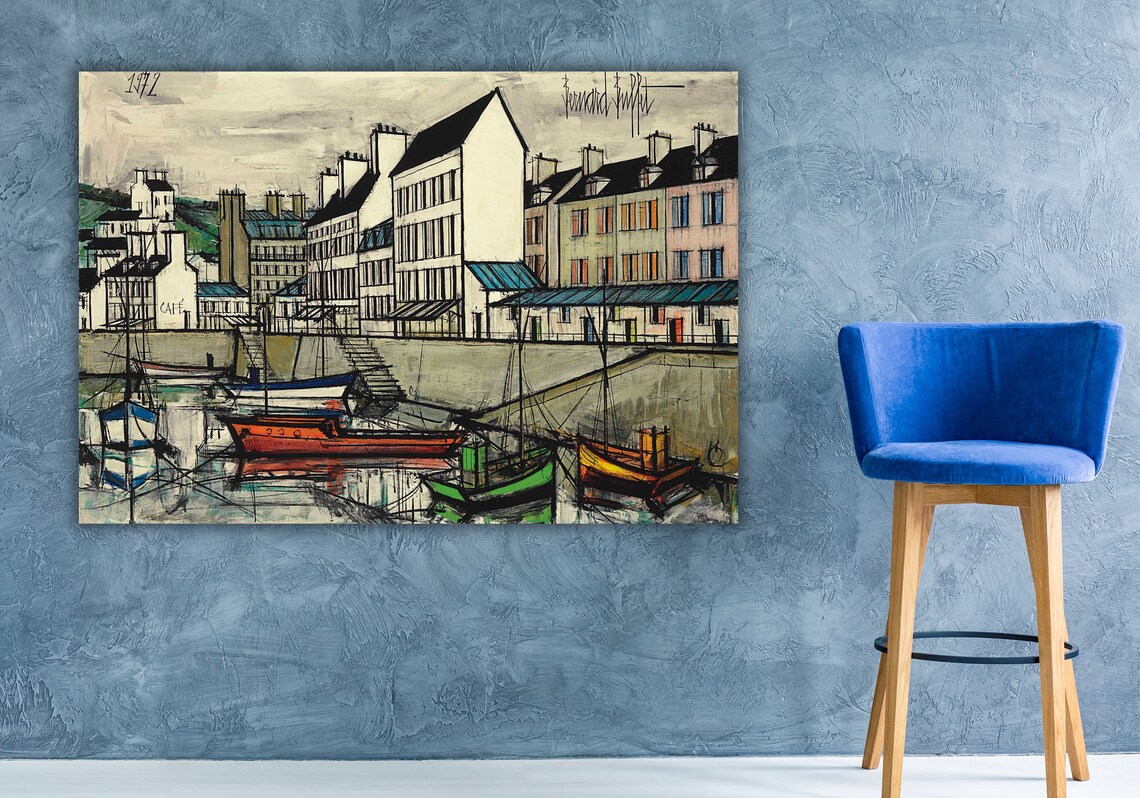 Bernard Buffet 1972 French Harbor Boats Cityscape Art Poster - Image 2