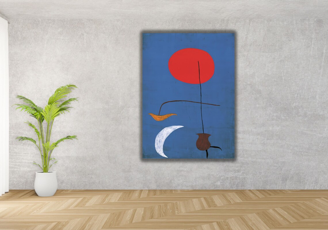 Surrealist Red Sun and Moon Blue Abstract Joan Miro Style Art Poster - Image 2