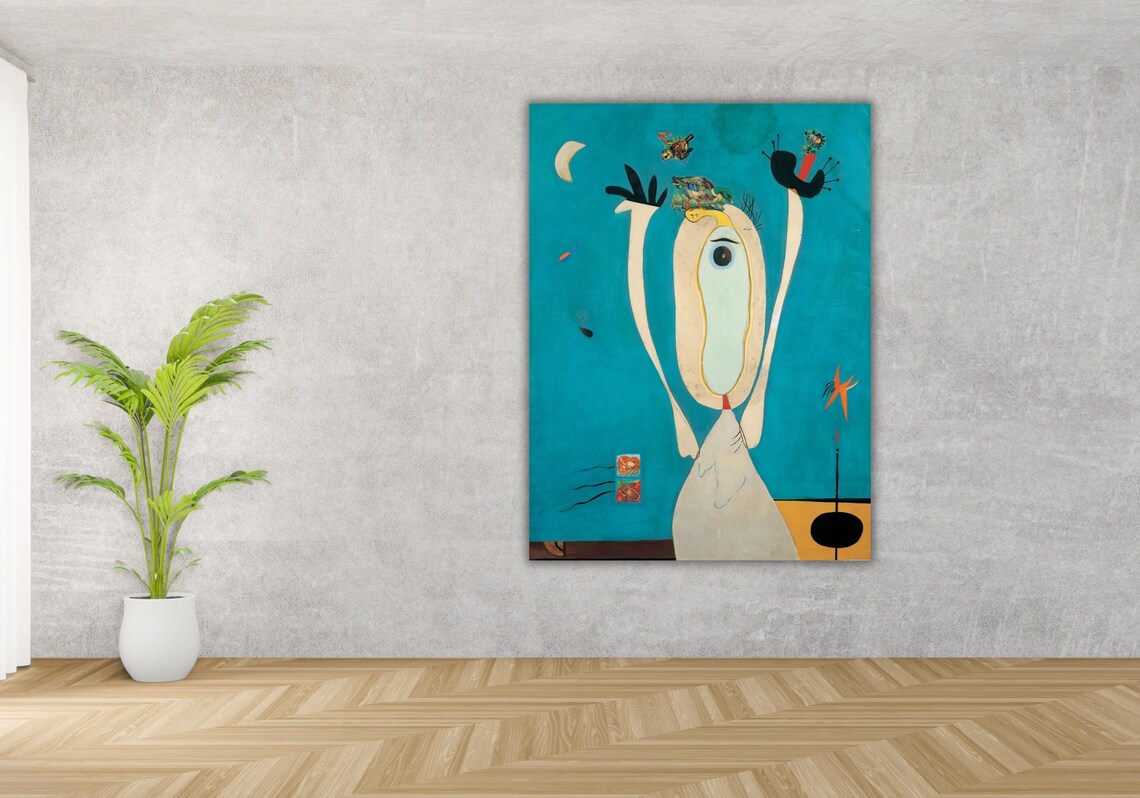 Surreal Teal Single Eye Figure with Stars Dream Abstract Art Poster - Image 3