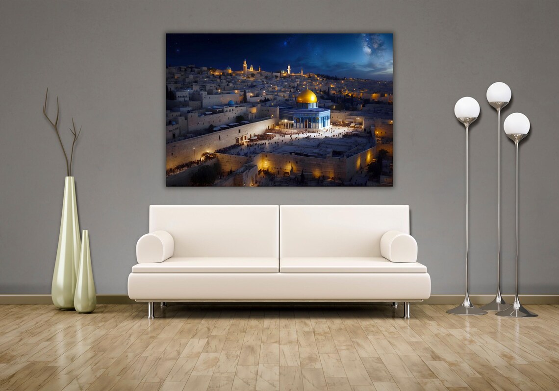 Jerusalem Old City Night Dome of the Rock Starry Sky Art Poster - Image 2