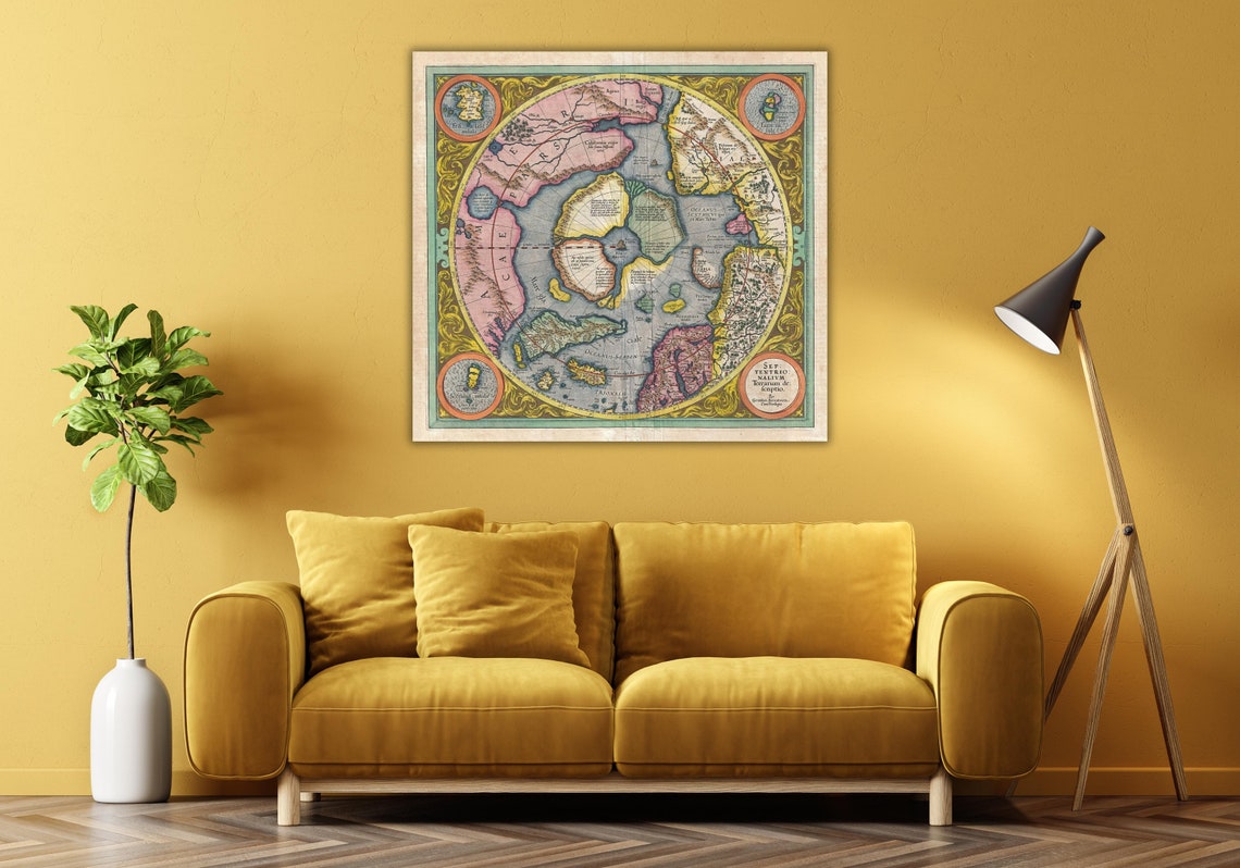 Mercator 1595 Polar Map Septentrionalium Terrarum Vintage Poster - Image 3